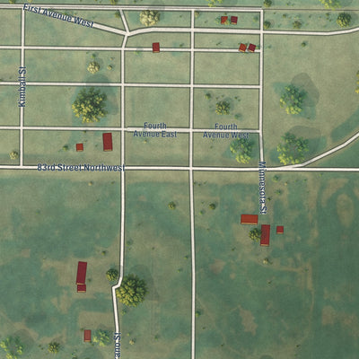 Close-up of the map of Grano, North Dakota print showing street and building detail