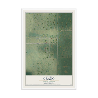 Map of Grano, North Dakota, 12 x 18 inch print in a white wood frame