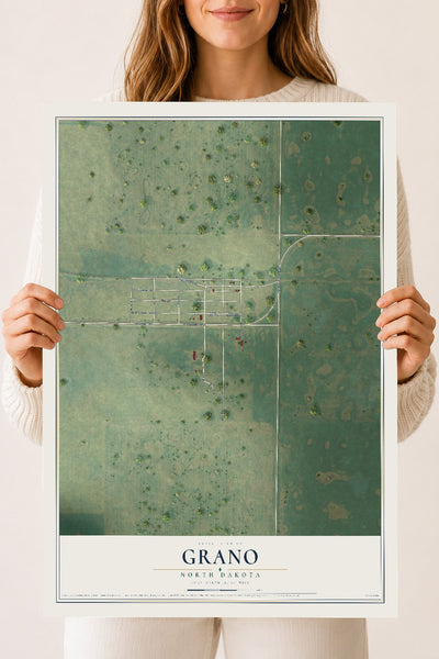 Map of Grano, North Dakota, 18 x 24 inch unframed archival matte print