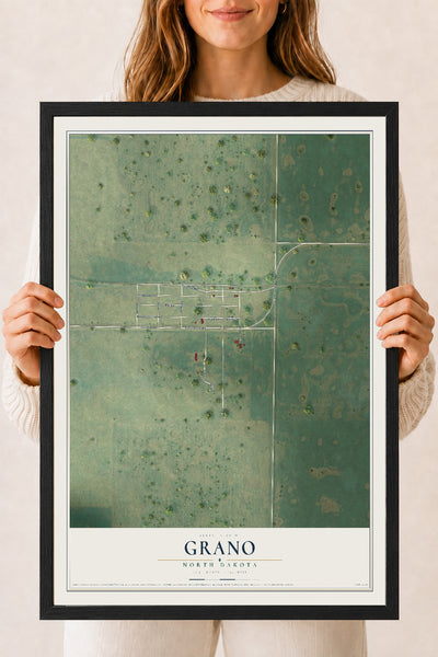 Map of Grano, North Dakota, 18 x 24 inch print in a black wood frame