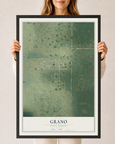 Map of Grano, North Dakota, 24 x 36 inch print in a black wood frame