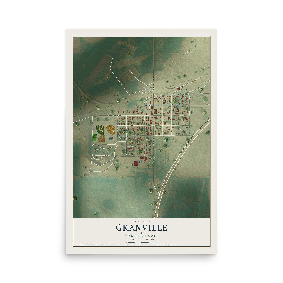 Map of Granville, North Dakota, 12 x 18 inch unframed archival matte print