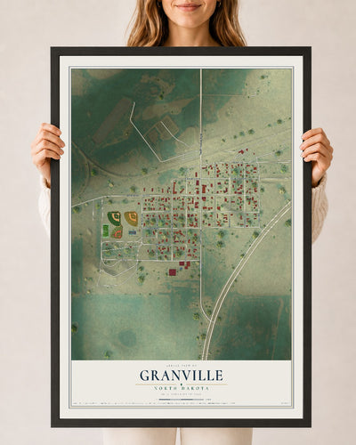 Map of Granville, North Dakota, 24 x 36 inch print in a black wood frame