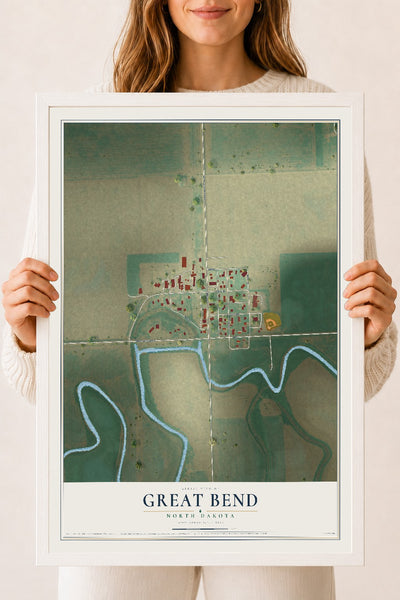 Map of Great Bend, North Dakota, 18 x 24 inch print in a white wood frame
