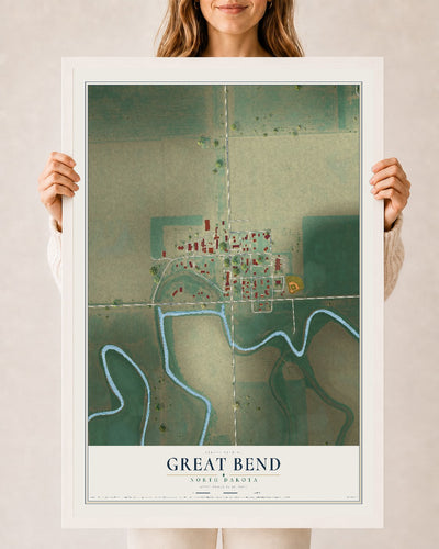 Map of Great Bend, North Dakota, 24 x 36 inch print in a white wood frame