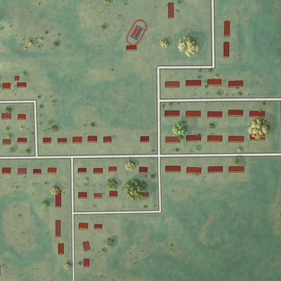 Close-up of the map of Green Acres, North Dakota print showing street and building detail