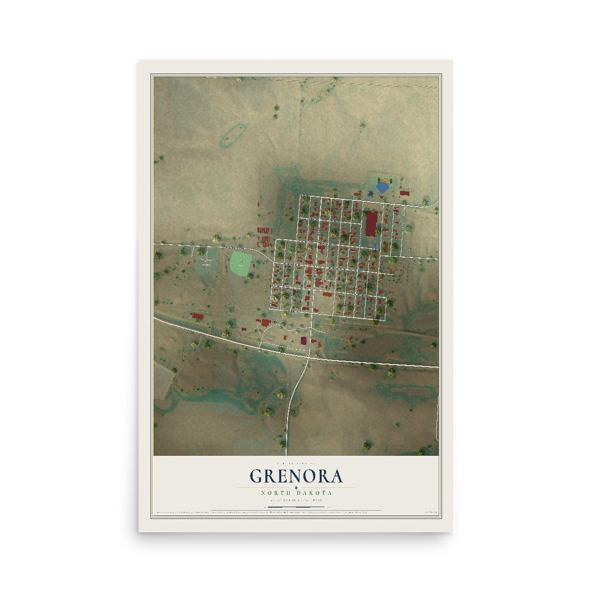 Map of Grenora, North Dakota, 12 x 18 inch unframed archival matte print
