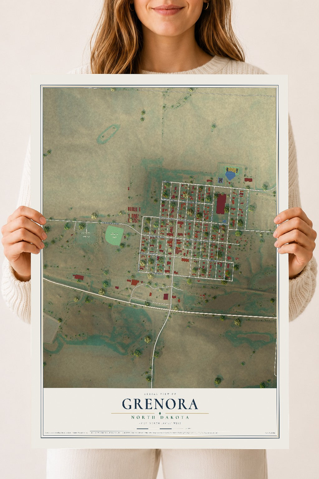 Map of Grenora, North Dakota, 18 x 24 inch unframed archival matte print