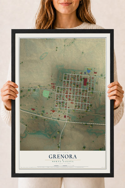 Map of Grenora, North Dakota, 18 x 24 inch print in a black wood frame