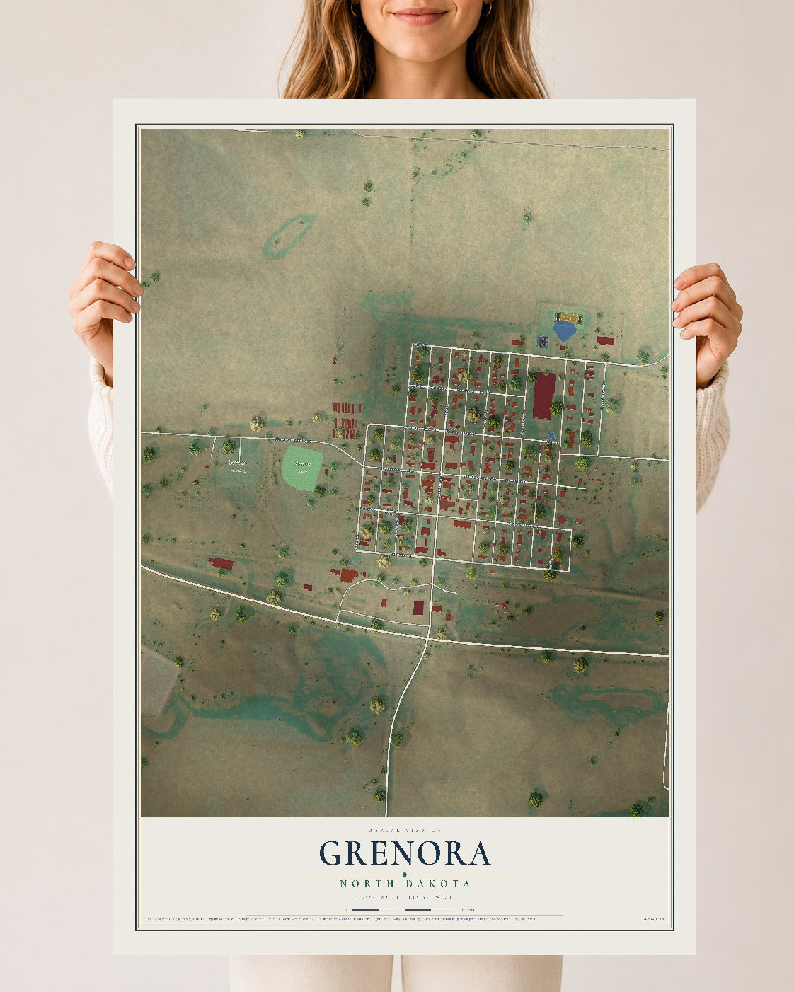 Map of Grenora, North Dakota, 24 x 36 inch unframed archival matte print
