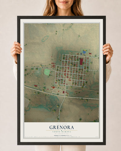 Map of Grenora, North Dakota, 24 x 36 inch print in a black wood frame