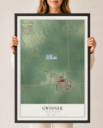 Map of Gwinner, North Dakota, 24 x 36 inch print in a black wood frame