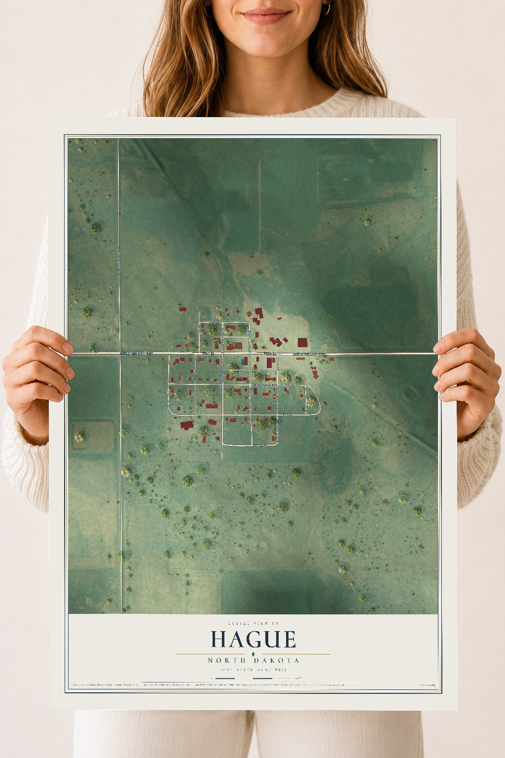 Map of Hague, North Dakota, 18 x 24 inch unframed archival matte print