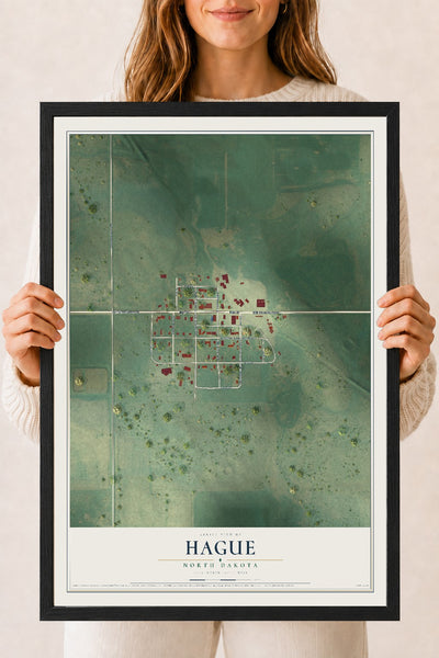 Map of Hague, North Dakota, 18 x 24 inch print in a black wood frame