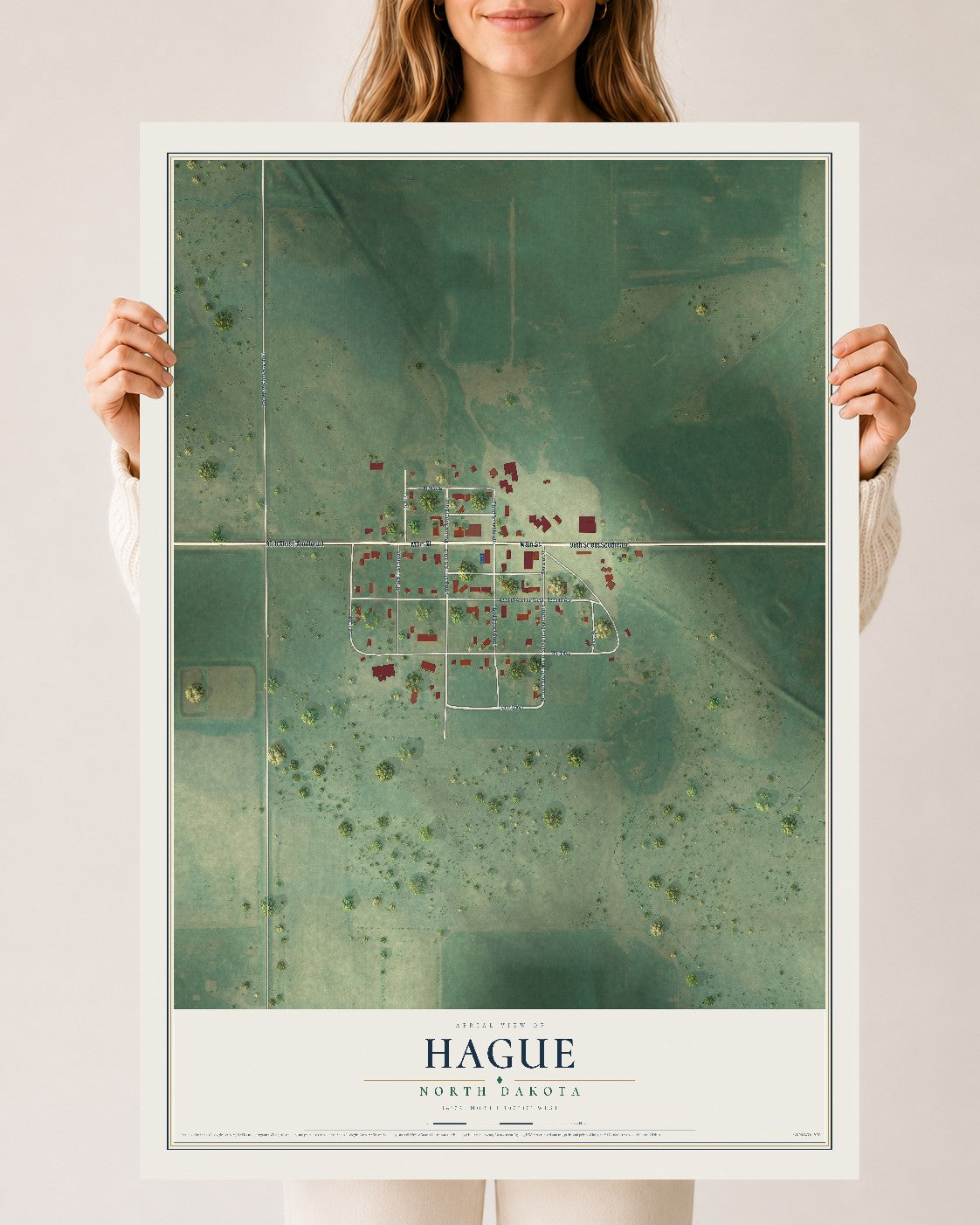 Map of Hague, North Dakota, 24 x 36 inch unframed archival matte print