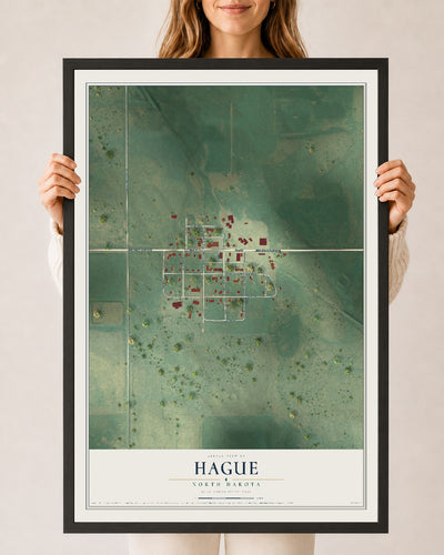 Map of Hague, North Dakota, 24 x 36 inch print in a black wood frame