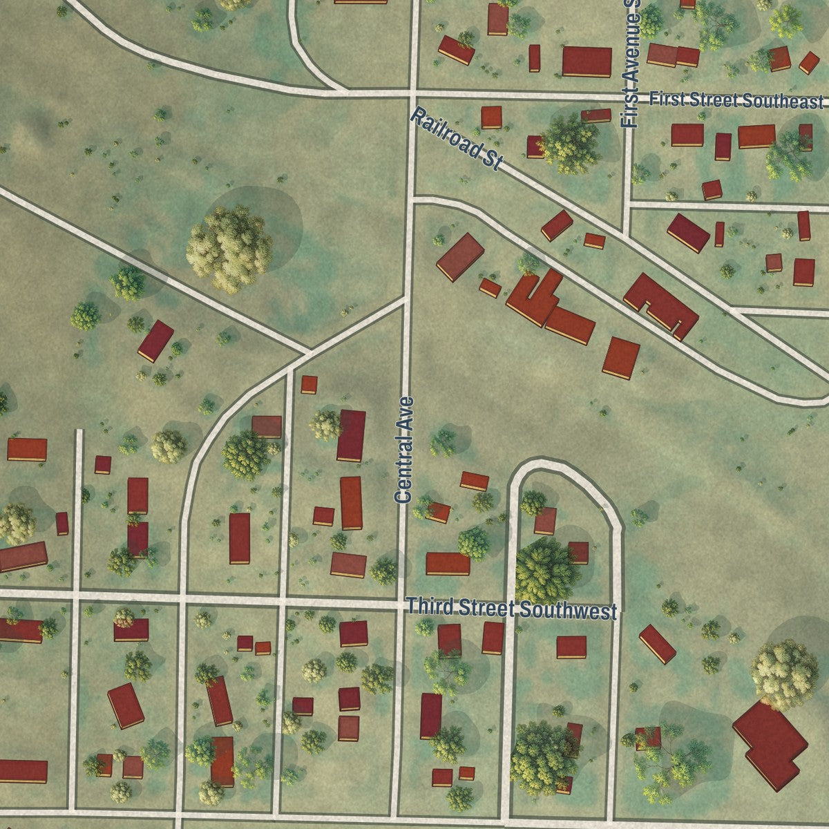 Close-up of the map of Halliday, North Dakota print showing street and building detail