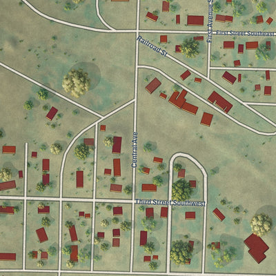 Close-up of the map of Halliday, North Dakota print showing street and building detail