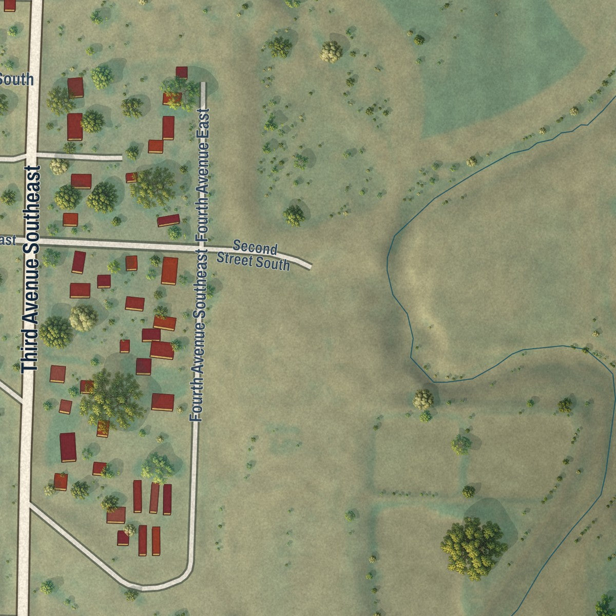 Second close-up of the map of Halliday, North Dakota print showing more streets and buildings