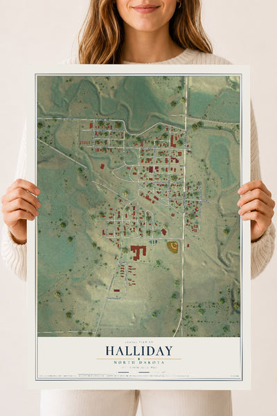 Map of Halliday, North Dakota, 18 x 24 inch unframed archival matte print