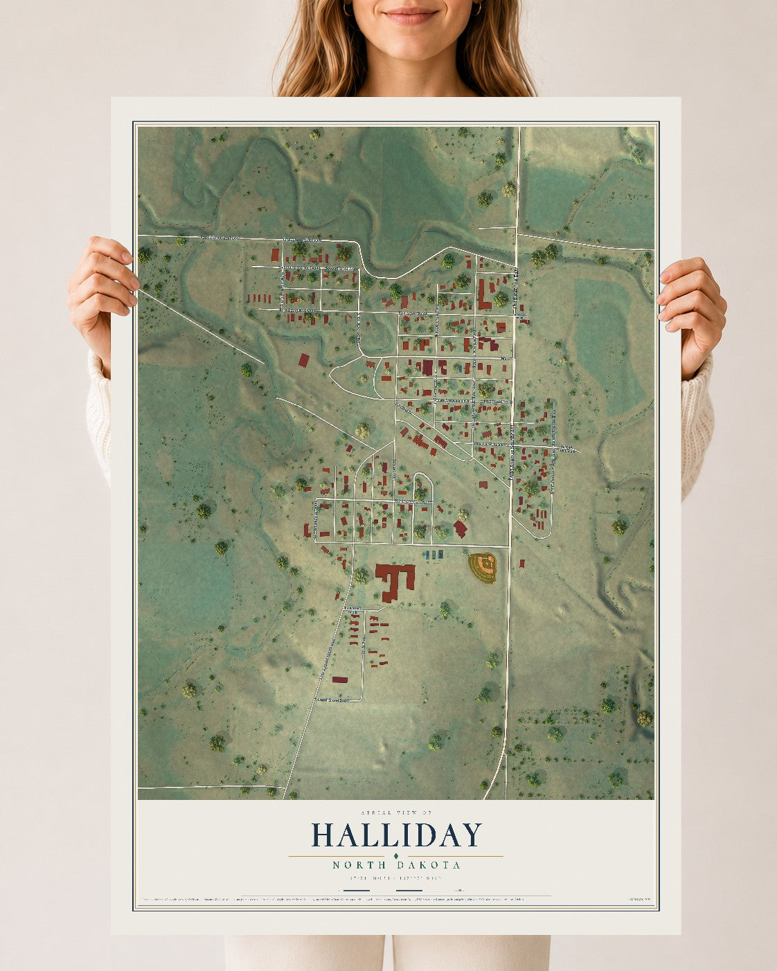 Map of Halliday, North Dakota, 24 x 36 inch unframed archival matte print