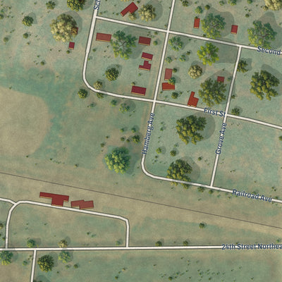 Close-up of the map of Hamberg, North Dakota print showing street and building detail