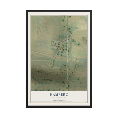 Map of Hamberg, North Dakota, 12 x 18 inch print in a black wood frame