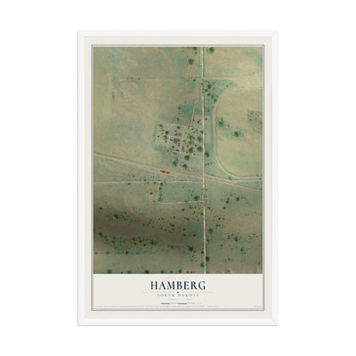 Map of Hamberg, North Dakota, 12 x 18 inch print in a white wood frame