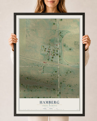 Map of Hamberg, North Dakota, 24 x 36 inch print in a black wood frame