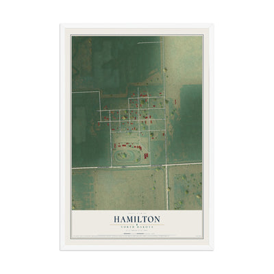 Map of Hamilton, North Dakota, 12 x 18 inch print in a white wood frame