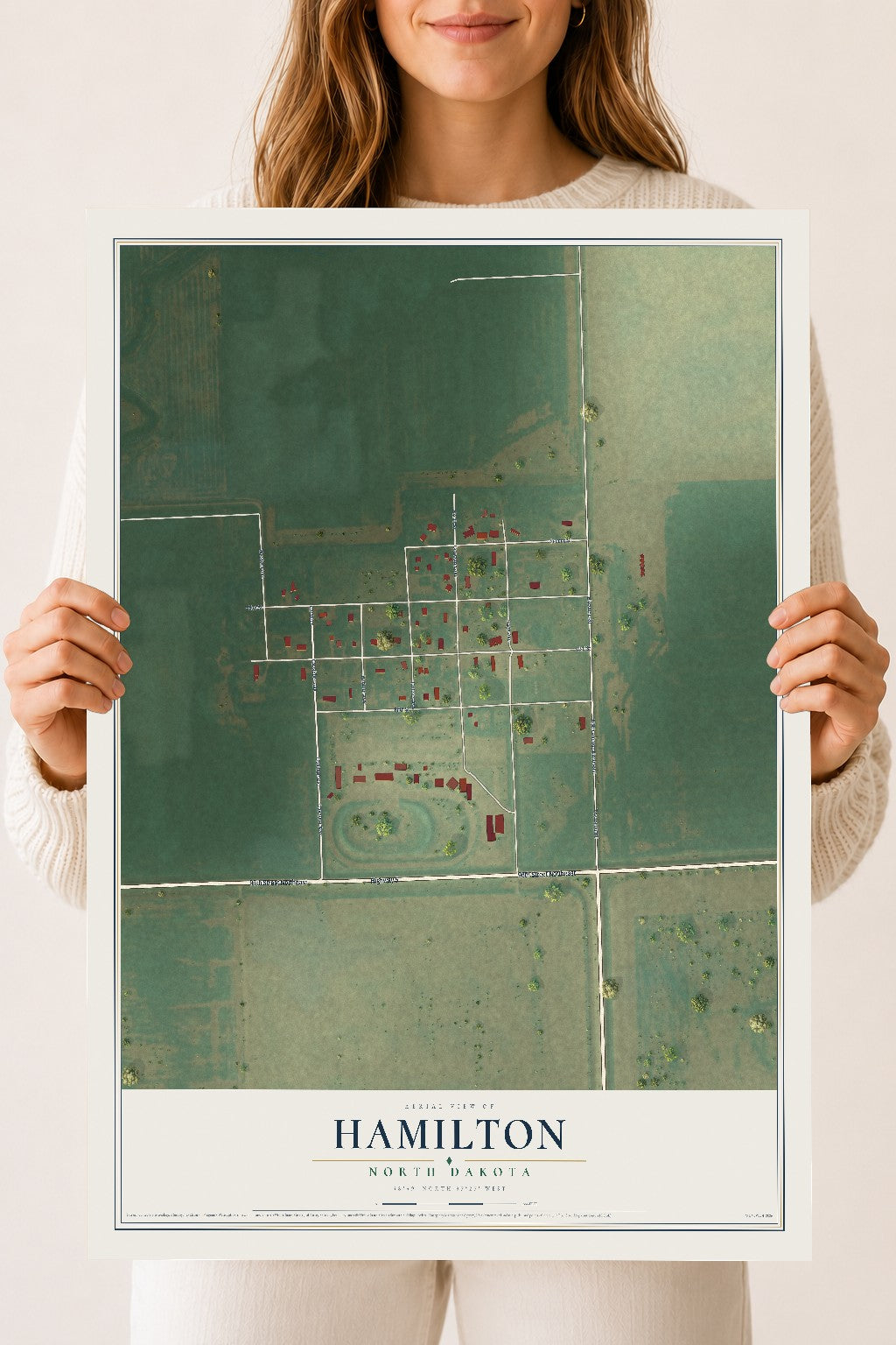 Map of Hamilton, North Dakota, 18 x 24 inch unframed archival matte print