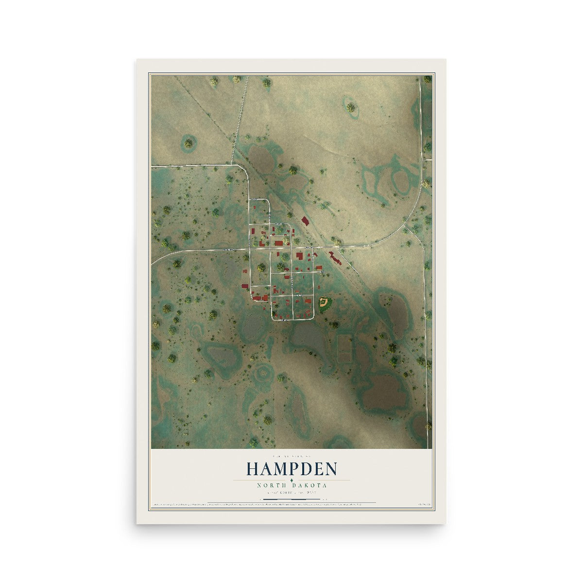 Map of Hampden, North Dakota, 12 x 18 inch unframed archival matte print
