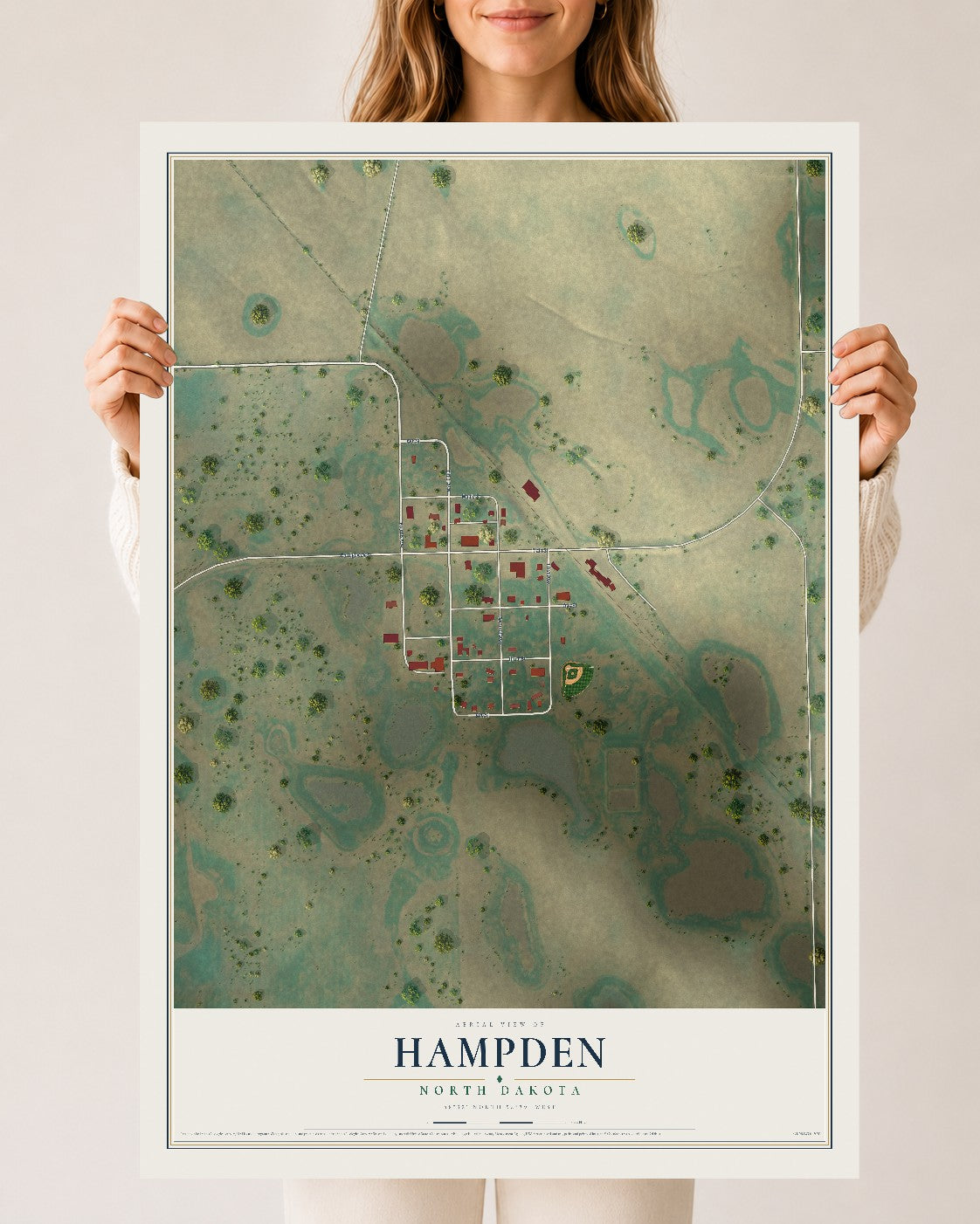 Map of Hampden, North Dakota, 24 x 36 inch unframed archival matte print