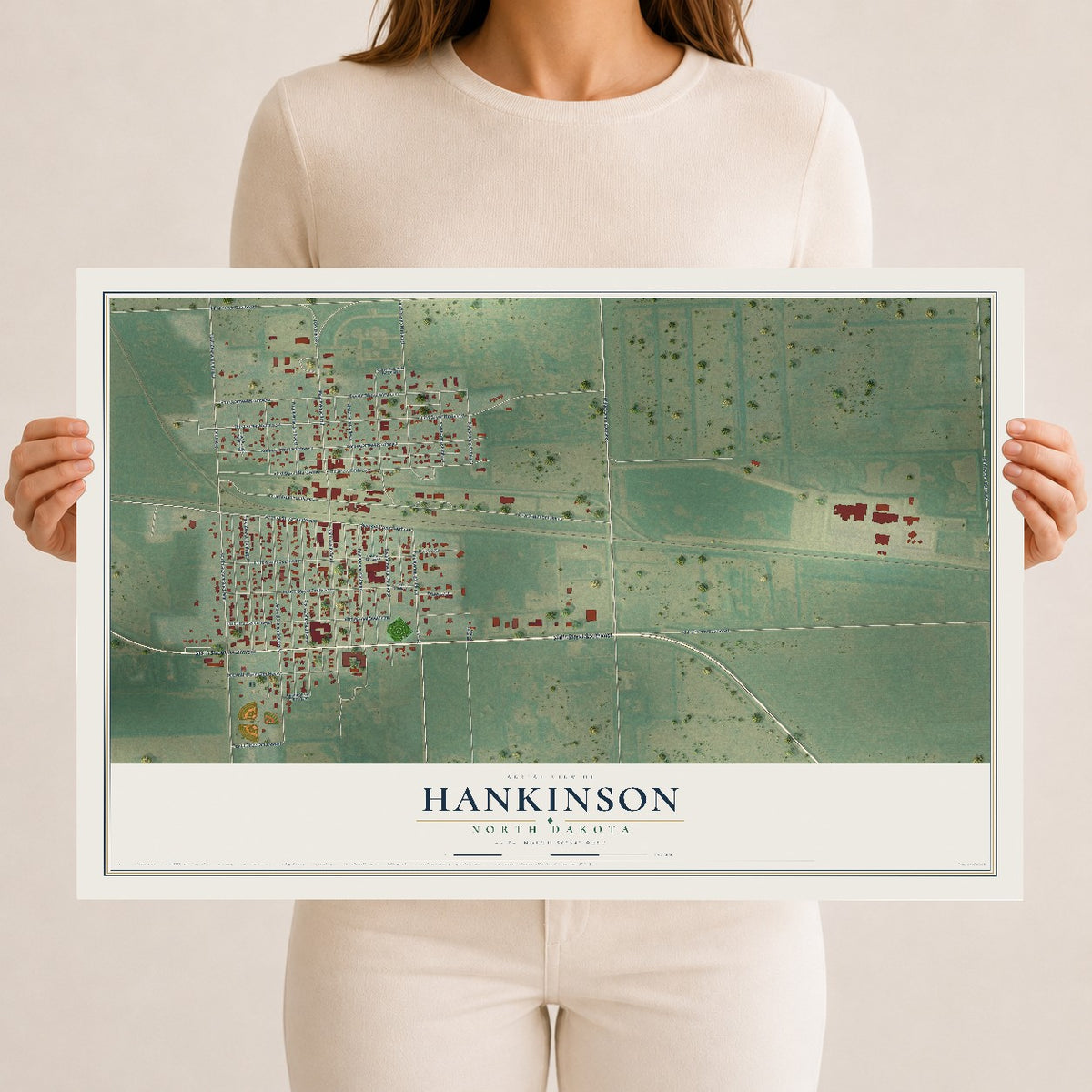 Map of Hankinson, North Dakota, 12 x 18 inch unframed archival matte print