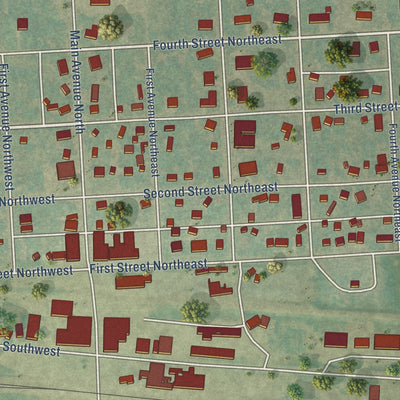 Second close-up of the map of Hankinson, North Dakota print showing more streets and buildings