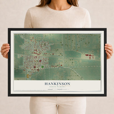 Map of Hankinson, North Dakota, 12 x 18 inch print in a black wood frame