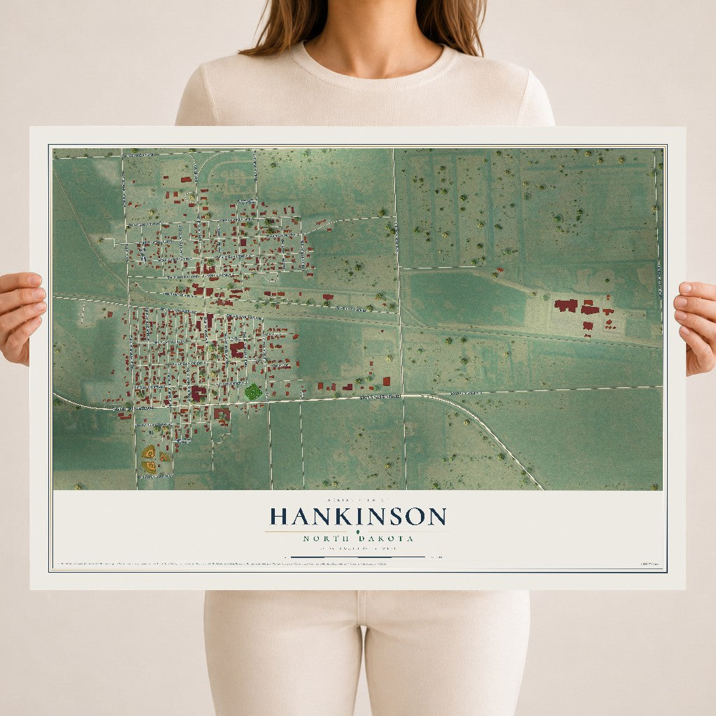 Map of Hankinson, North Dakota, 18 x 24 inch unframed archival matte print