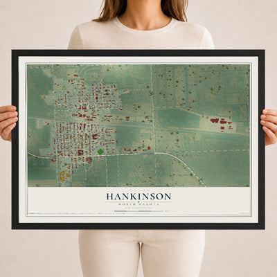 Map of Hankinson, North Dakota, 18 x 24 inch print in a black wood frame