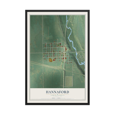 Map of Hannaford, North Dakota, 12 x 18 inch print in a black wood frame