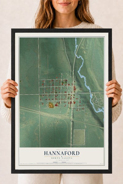 Map of Hannaford, North Dakota, 18 x 24 inch print in a black wood frame