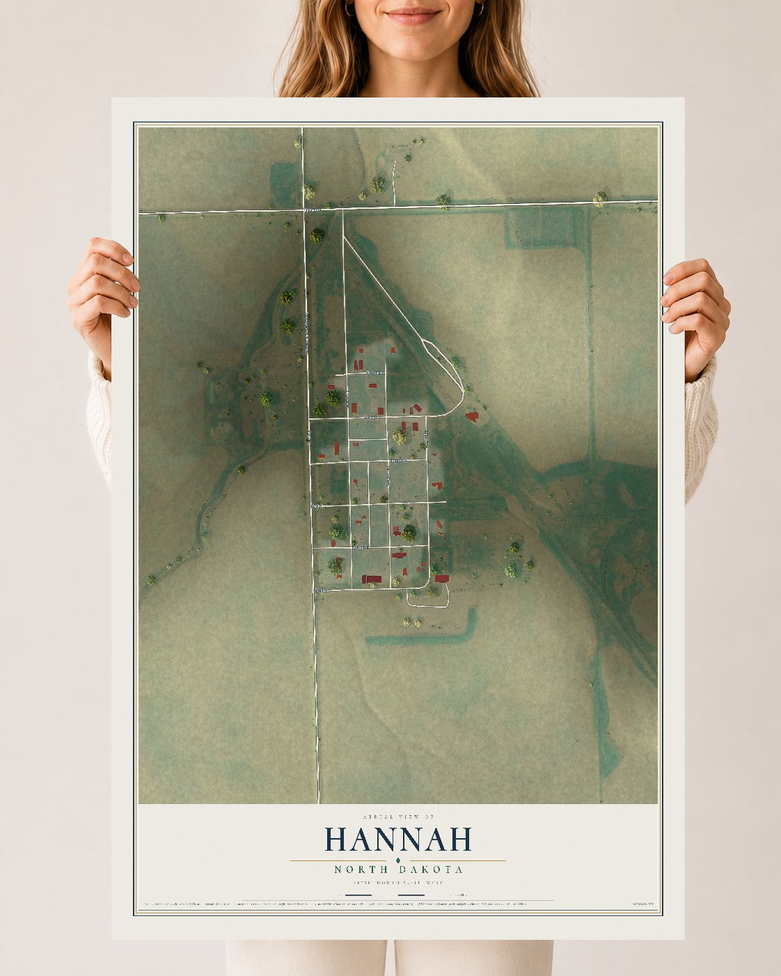 Map of Hannah, North Dakota, 24 x 36 inch unframed archival matte print