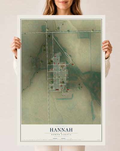 Map of Hannah, North Dakota, 24 x 36 inch unframed archival matte print