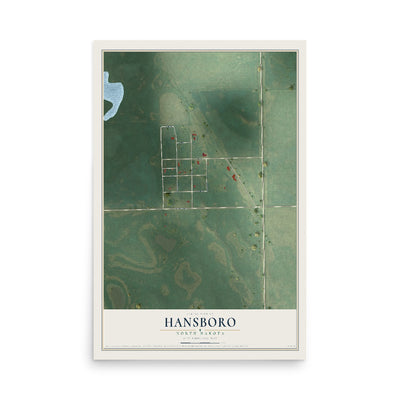 Map of Hansboro, North Dakota, 12 x 18 inch unframed archival matte print