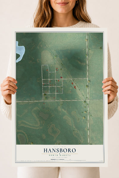 Map of Hansboro, North Dakota, 18 x 24 inch unframed archival matte print