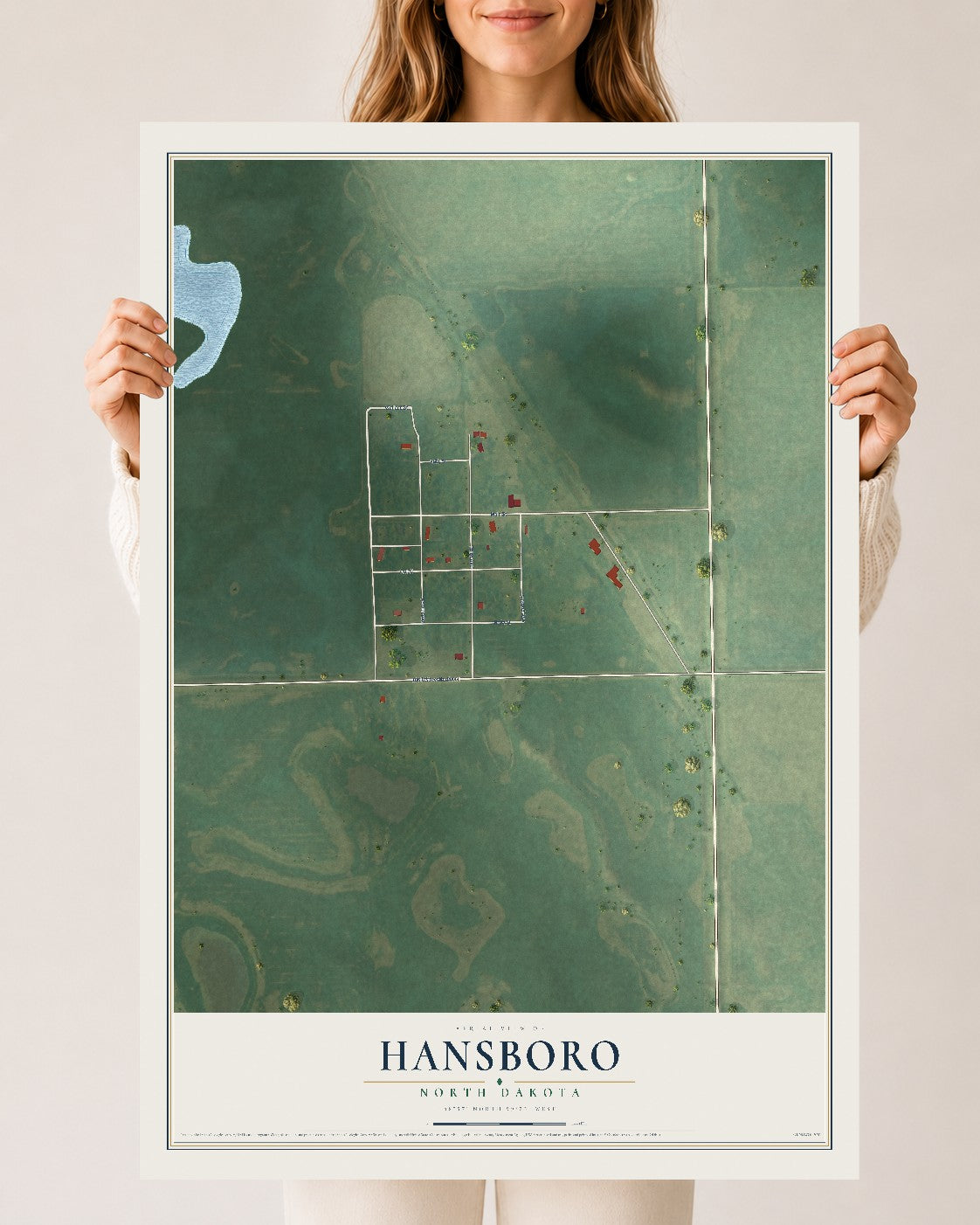 Map of Hansboro, North Dakota, 24 x 36 inch unframed archival matte print