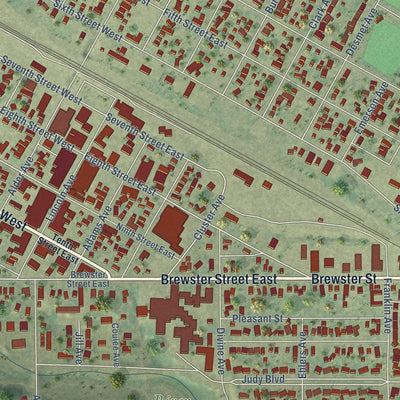 Close-up of the map of Harvey, North Dakota print showing street and building detail