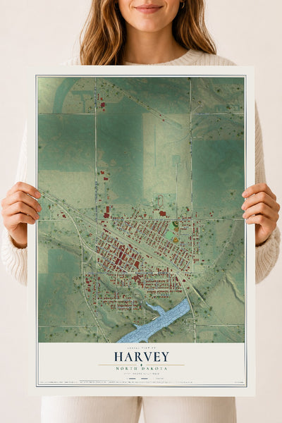 Map of Harvey, North Dakota, 18 x 24 inch unframed archival matte print