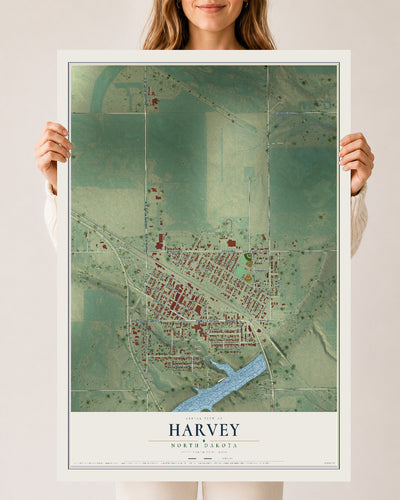 Map of Harvey, North Dakota, 24 x 36 inch unframed archival matte print