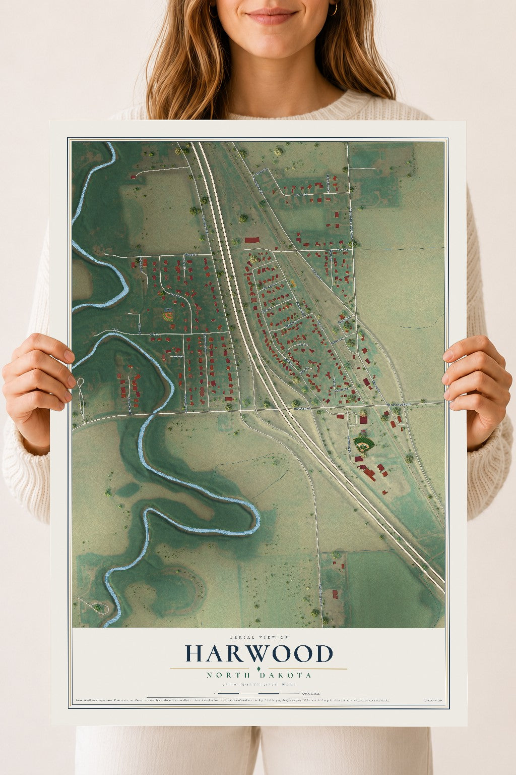 Map of Harwood, North Dakota, 18 x 24 inch unframed archival matte print