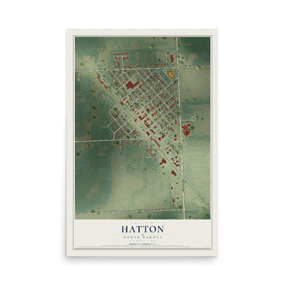 Map of Hatton, North Dakota, 12 x 18 inch unframed archival matte print